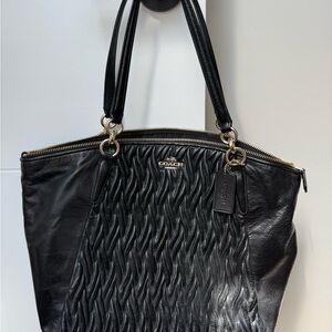 Coach Black Leather Tote with Gold Accents